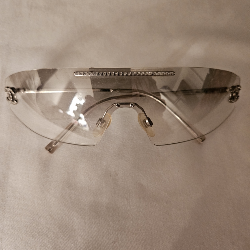 CHANEL Silver-Toned Sunglasses Vintage Y2k Crystal CC's